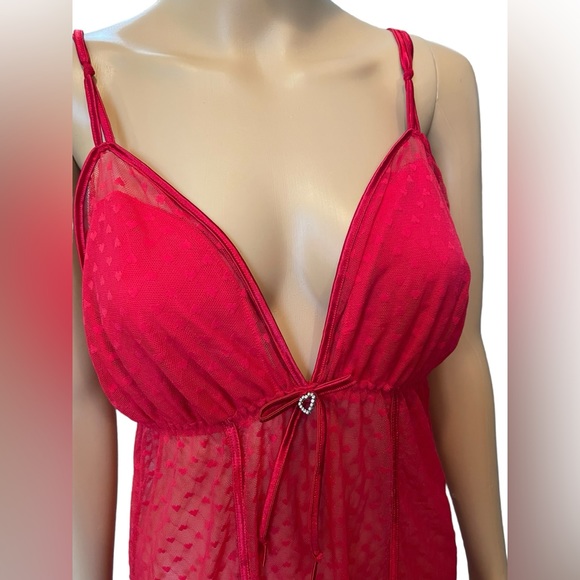 Delta Burke Plus Size Red Sheer Romantic Coquette Heart Print Lingerie Min Dress - Picture 2 of 8